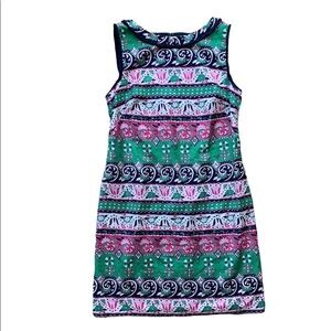 Talbots Mod floral Fair Isle Shift Fringe dress